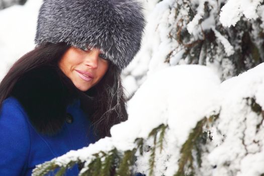 winter women close up portrait in frost forest