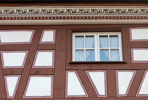 detail of a wooden half-timbered framework house construction