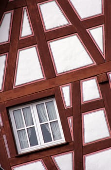 detail of a wooden half-timbered framework house construction