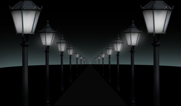 pathway with many streetlights in retro look design