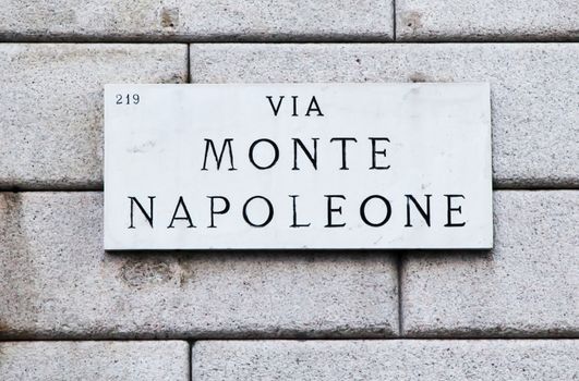 Street sign of famous interesting point in Milan center - Italy