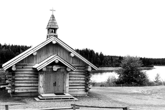 Log chapel on waterfront in British Columbia Canada