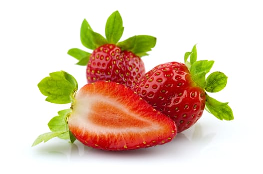 Close up sweet strawberries isolated on white background