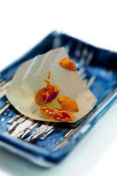 Close up of Japanese sweet kanten jelly