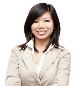 Arms crossed Asian Educational / Business woman on white background