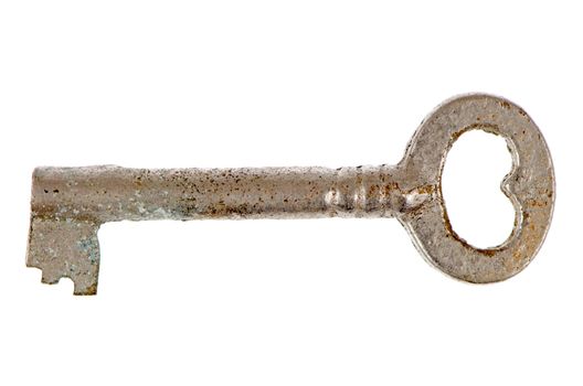 Old key isolated on white background.