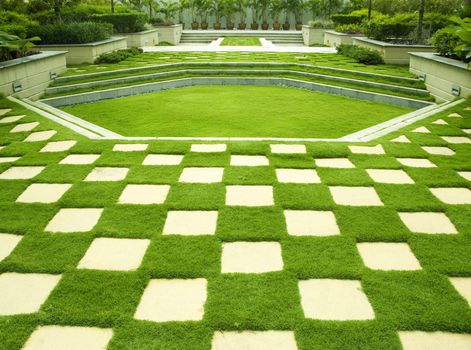 Brick with manicured lawn, Putrajaya, Malaysia.