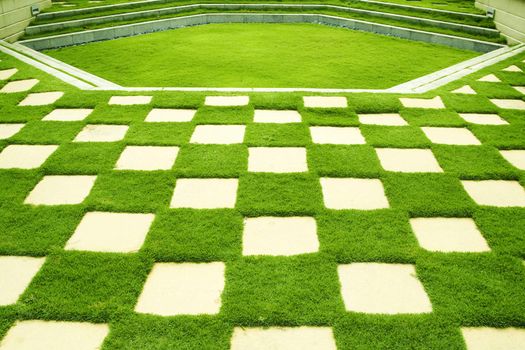Brick with manicured lawn, Putrajaya, Malaysia.