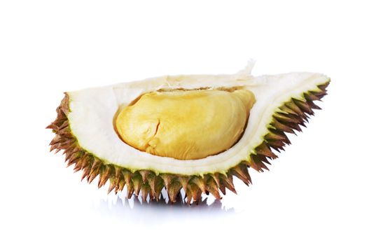 A durians piece isolated on white background.