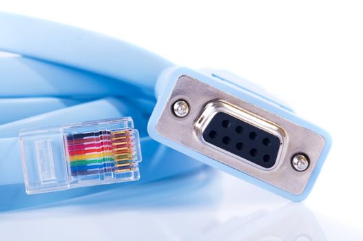 Close up console cable rj45 on white background