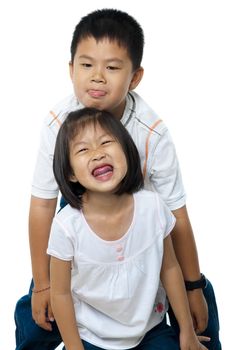 Asian brother and sister on white background