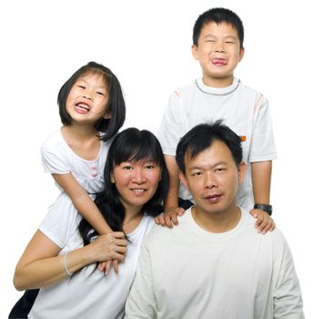 Asian family portrait on white background