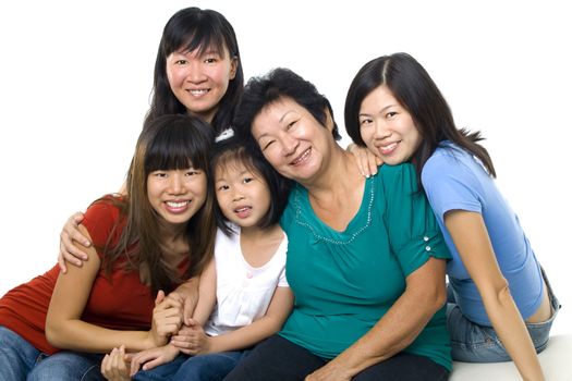 Asian women, 3 generations in white background