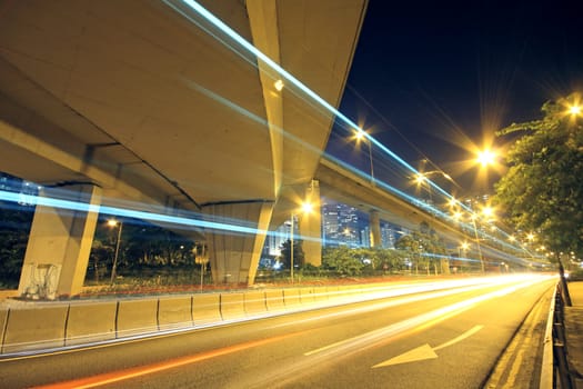 Traffic through the city (traffic seen as trails of light) 