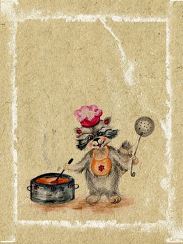 drawing of the racoon on old paper