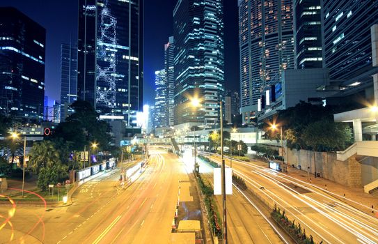 Traffic through the city (traffic seen as trails of light) 