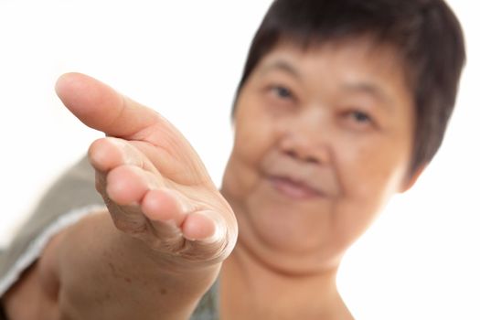 Young Asian woman hand showing blank sign 