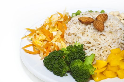 Healthy Asian Vegetarian dishes, brown rice and vegetables.