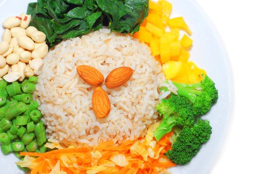 Healthy Asian Vegetarian dishes, brown rice and vegetables.
