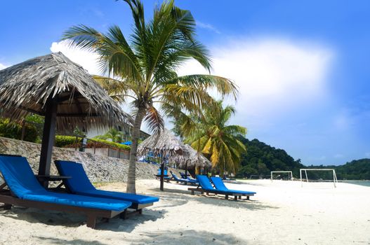 Deck chairs on Teluk Chempedak, Malaysia.