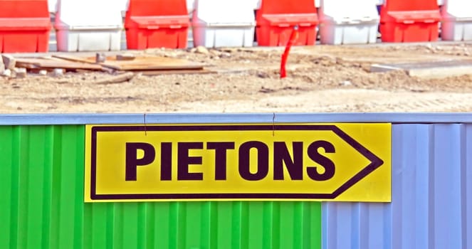 indication of the crosswalk during the works,  panel indications path for pedestrians