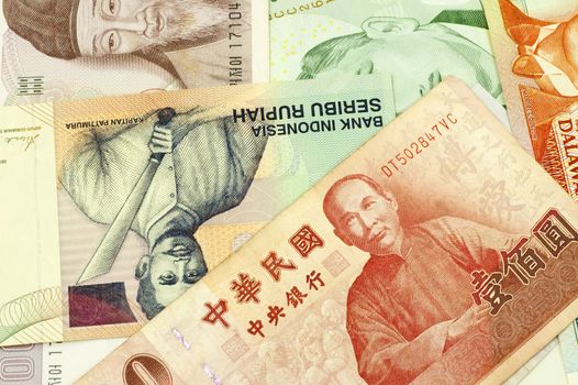 Currencies of Singapore, Taiwan, Korea, Brunei Darussalam and Indonesia.