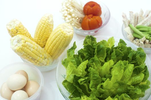 Fresh raw vegetables prepared for vietnamese steamboat serving