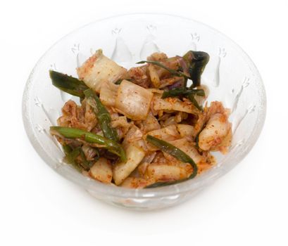 Korean Kimchee on white background.