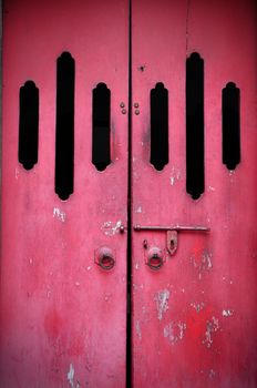 Red ancient door in Chinese Temple 
