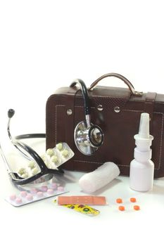 First aid kit with Bags, Stethoscope and medicines