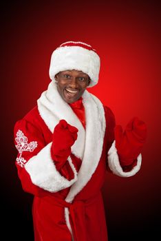 surprised black santa claus on a red background