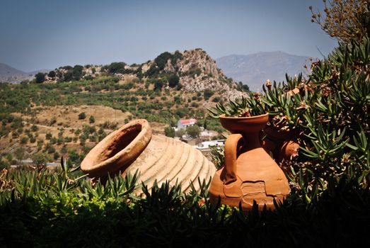 two mole jugs in some greek mountains