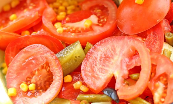 Close up of the fresh delicious vegetables in the salad