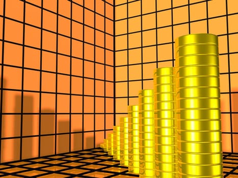 Business Graph With Gold Coins Showing Profits.
 3d Render.