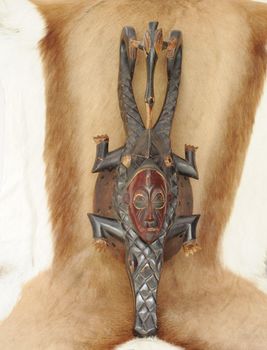  Antique African Mask on a Fur of 
Wild African Animal.