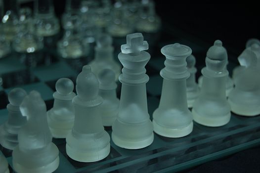 Set of glass chess, ready to play