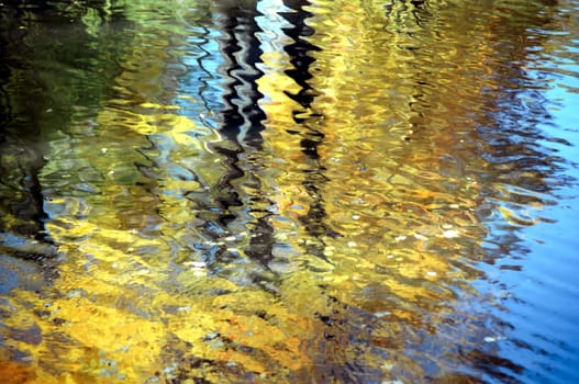 Autumn reflection in water as background
