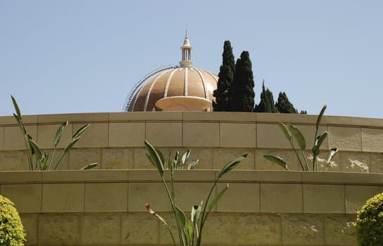 Bahai Temple in Haifa, Israel,and surrounding wall
and garden.