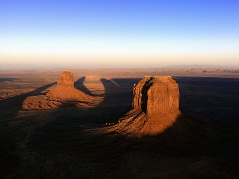 Scenic landscape of mesas in Monument Valley near the border of Arizona and Utah, United States.