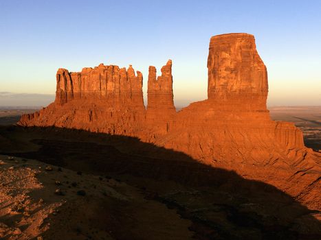 Scenic landscape of mesas in Monument Valley near the border of Arizona and Utah, United States.