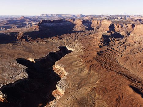 Aerial landscape of canyon in Canyonlands National Park, Utah, United States.