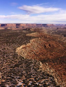 Aerial landscape of canyon in Canyonlands National Park, Utah, United States.