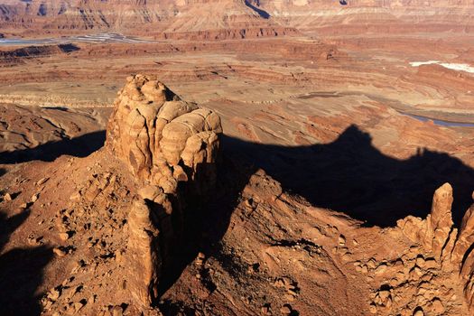 Aerial landscape of rock formations in Canyonlands National Park, Utah, United States.