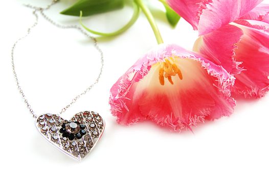 Pink tulips and jewelery