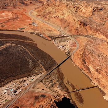 Aerial landscape of river in Canyonlands National Park, Moab, Utah, United States.