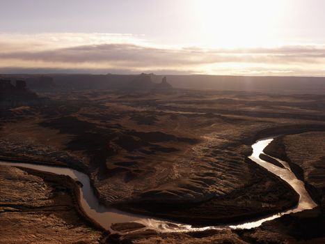 Aerial landscape of river in Canyonlands National Park, Moab, Utah, United States.