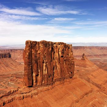 Aerial landscape of mesas in Canyonlands National Park, Moab, Utah, United States.