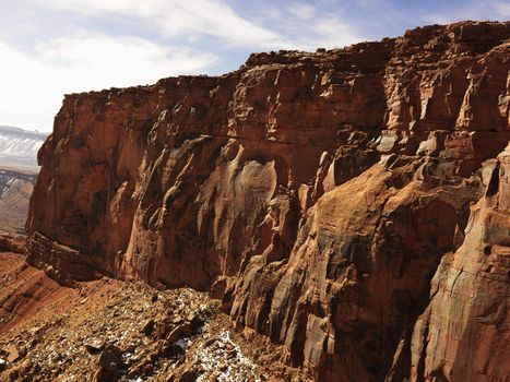 Aerial landscape of cliff in Canyonlands National Park, Moab, Utah, United States.