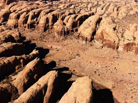 Aerial landscape of rocks in Canyonlands National Park, Moab, Utah, United States.