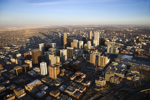 Aerial cityscape of urban Denver, Colorado, United States.